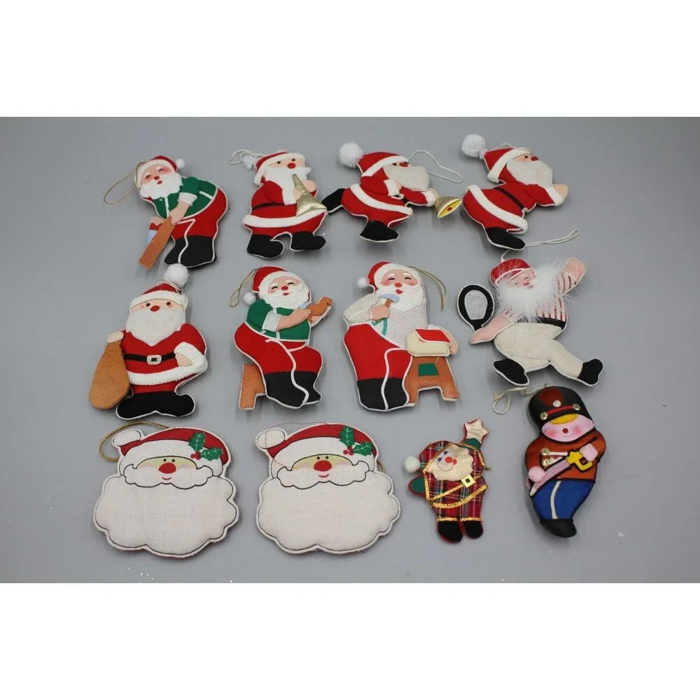 Vintage Santas MCM Christmas Decor Lot Of 12 Santa Claus Plush Ornaments CUTE